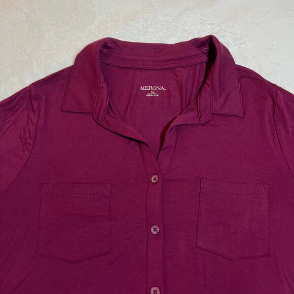 Merona Jersey Knit Button Up Tunic Shirt Size XL NEW Maximalist Classic Casual - Picture 3 of 8